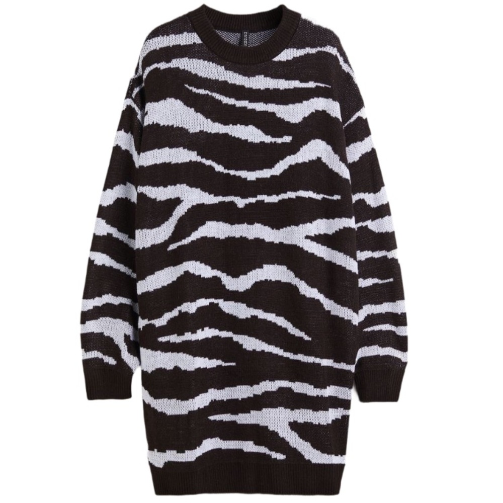 NEW H&M Divided Zebra Print Knit Sweater Dress Size Small Oversized Straight-Cut